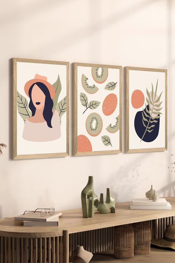 Artavessa 3 Parça Ahşap Çerçeve Görünümlü Mdf Poster Tablo Seti - Set 93 - Image 1