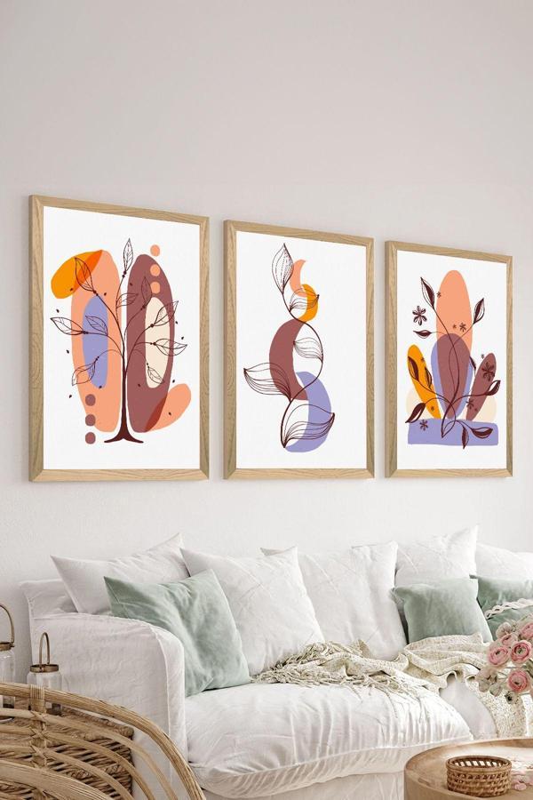 Artavessa 3 Parça Ahşap Çerçeve Görünümlü Mdf Poster Tablo Seti - Set 99 - Image 1