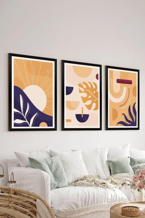 Artavessa 3 Parça Siyah Çerçeve Görünümlü Mdf Tablo Seti - Set 18 - Image 1