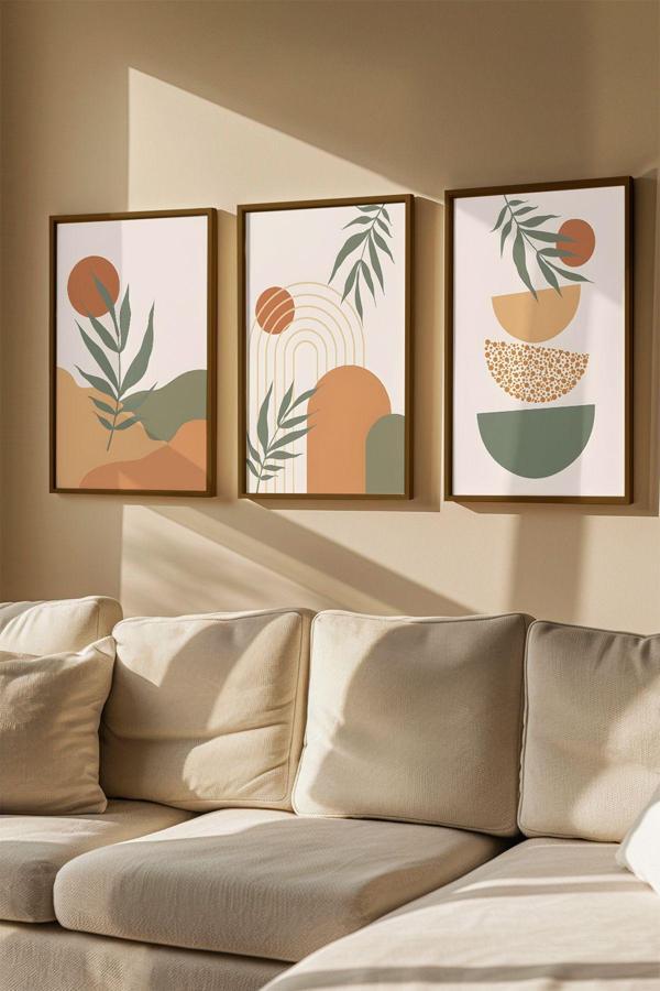 Artavessa 3 Parça Gerçek Ahşap Renkli Çerçeveli Tablo Seti - Model 21 - Image 1