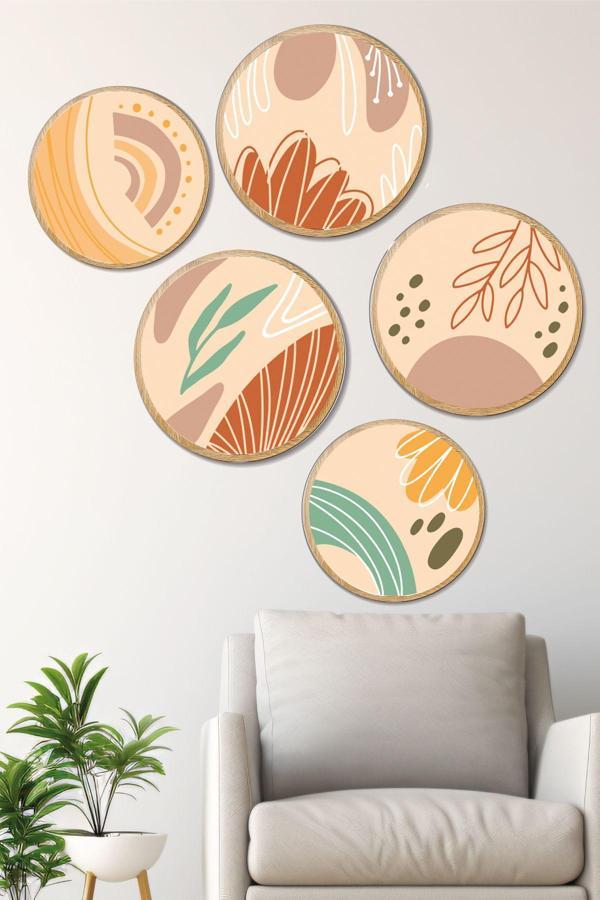 Artavessa Dekoratif Oval 5 Parça Çerçeve Görünümlü Mdf Tablo Seti - Image 1