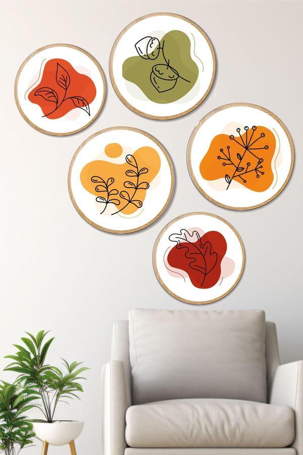 Artavessa Dekoratif Oval 5 Parça Çerçeve Görünümlü Mdf Tablo Seti - Image 1