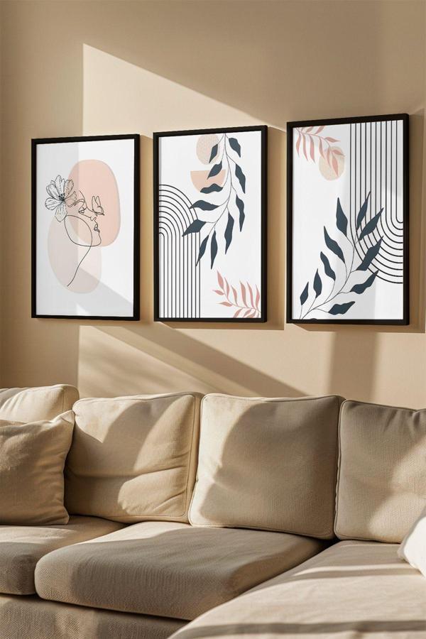 Artavessa 3 Parça Gerçek Ahşap Renkli Çerçeveli Tablo Seti - Model 22 - Image 1