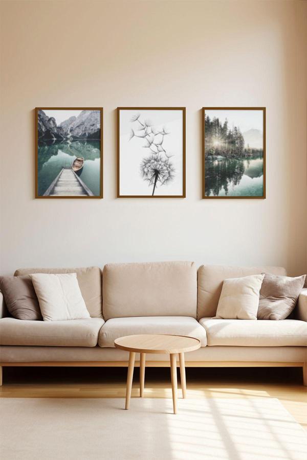 Artavessa 3 Parça Kahverengi Gerçek Ahşap Çerçeveli Tablo Seti - Model 4 - Image 1
