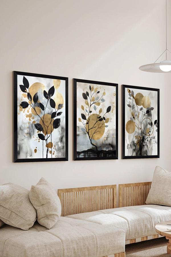 Artavessa 3 Parça Siyah Çerçeve Görünümlü Mdf Poster Tablo Seti - Set 27 - Image 1