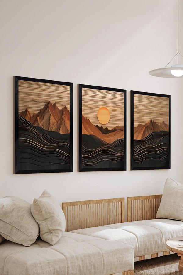 Artavessa 3 Parça Siyah Çerçeve Görünümlü Mdf Poster Tablo Seti - Set 31 - Image 1