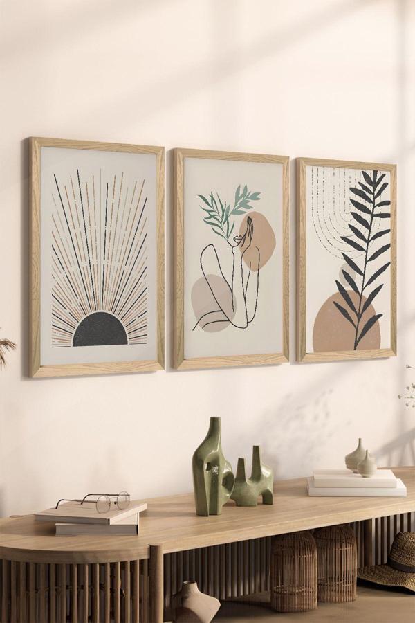 Artavessa 3 Parça Ahşap Çerçeve Görünümlü Mdf Poster Tablo Seti - Set 18 - Image 1