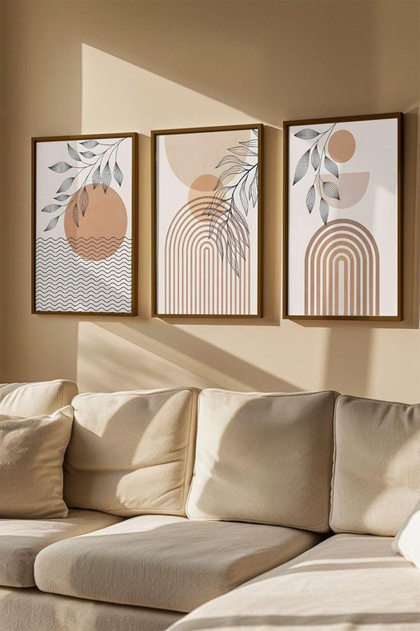 Artavessa 3 Parça Kahverengi Gerçek Ahşap Çerçeveli Tablo Seti - Model 12 - Image 1