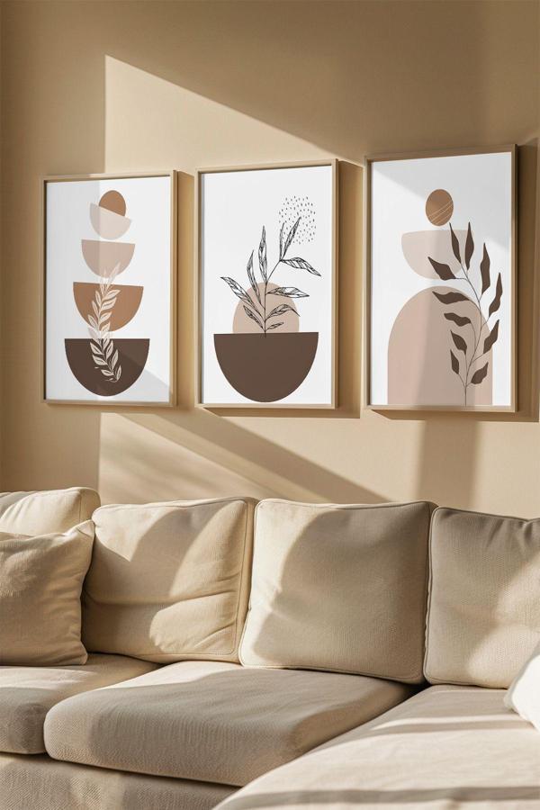 Artavessa 3 Parça Gerçek Ahşap Renkli Çerçeveli Tablo Seti - Model 4 - Image 1