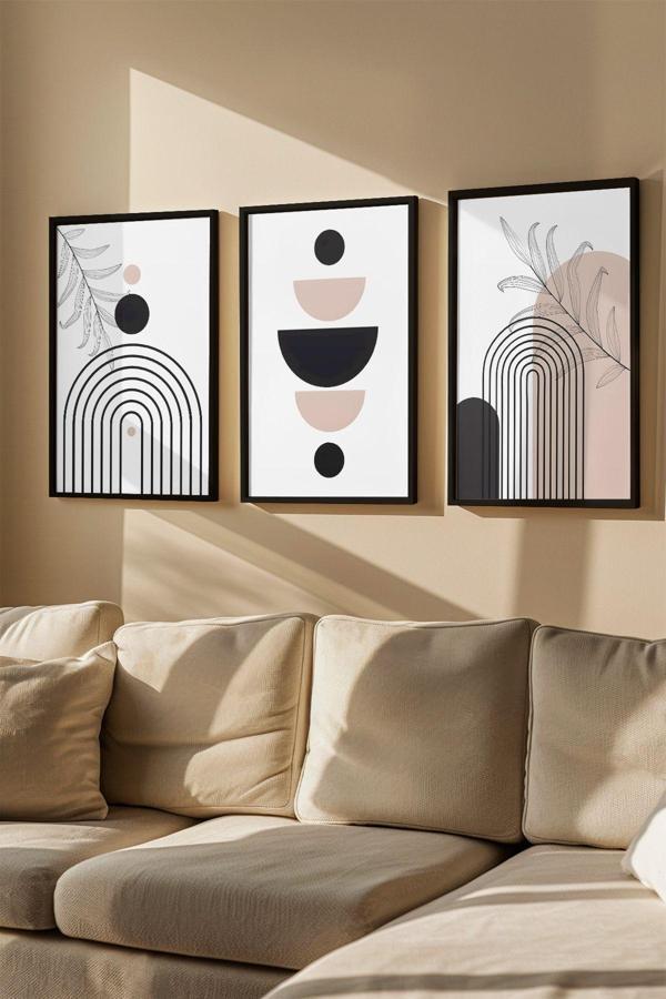 Artavessa 3 Parça Gerçek Ahşap Renkli Çerçeveli Tablo Seti - Model 42 - Image 1