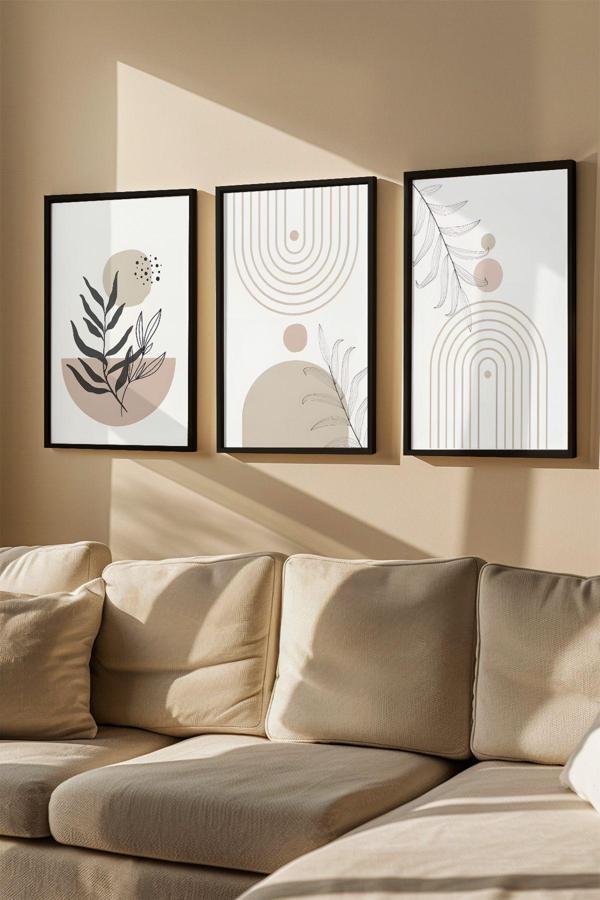 Artavessa 3 Parça Gerçek Ahşap Renkli Çerçeveli Tablo Seti - Model 7 - Image 1