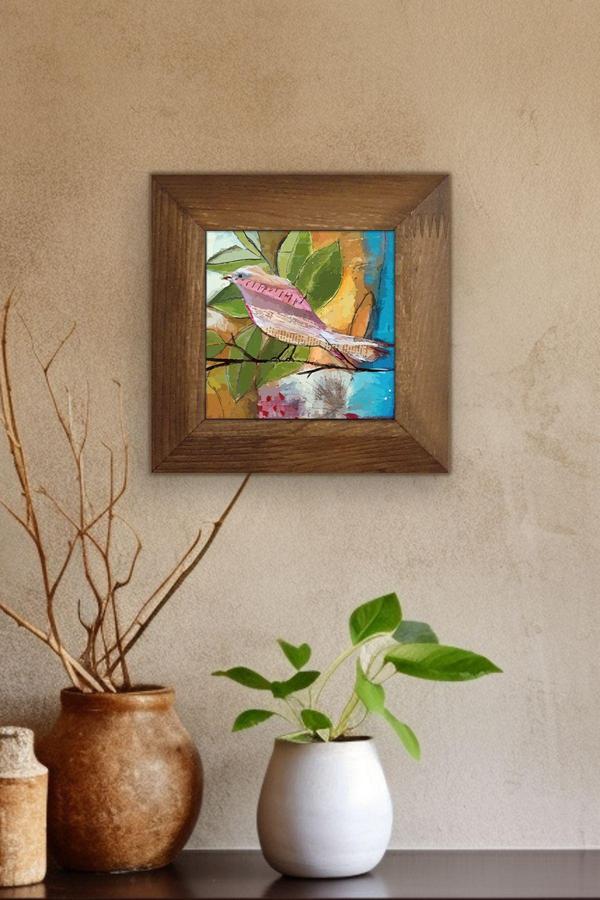 Artavessa Masif Ahşap Çerçeveli Taş Tablo Pano 15,5 X 15,5 Cm - Image 1