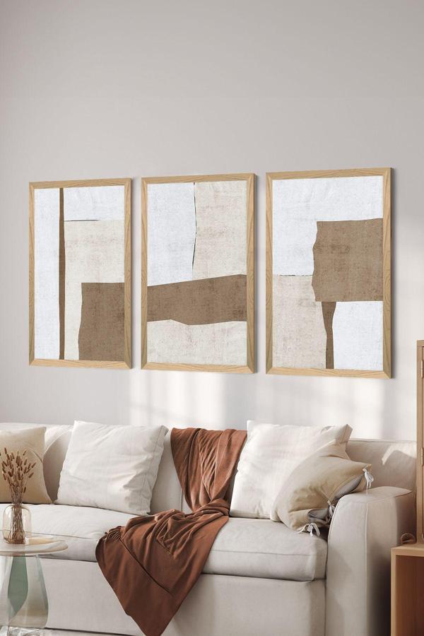 Artavessa 3 Parça Ahşap Çerçeve Görünümlü Mdf Tablo Seti - Ersycrvsz3Set13 - Image 1