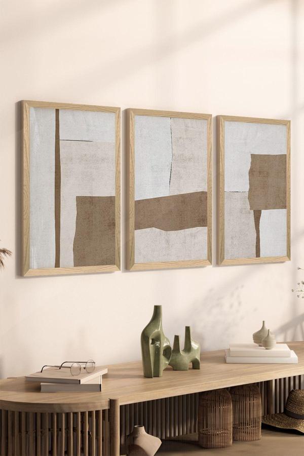 Artavessa 3 Parça Ahşap Çerçeve Görünümlü Mdf Tablo Seti - Ersycrvsz3Set2 - Image 1