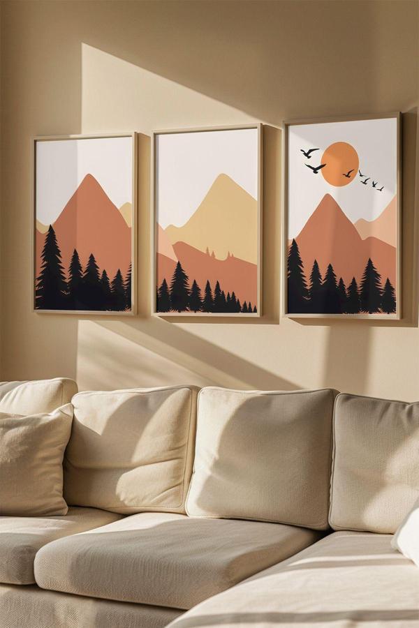 Artavessa 3 Parça Gerçek Ahşap Renkli Çerçeveli Tablo Seti - Model 28 - Image 1