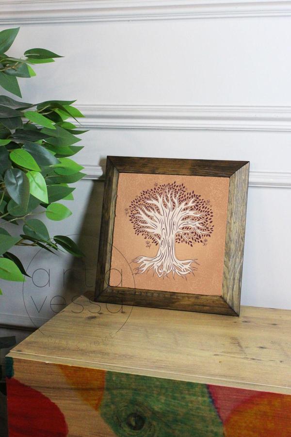 Artavessa Masif Ahşap Çerçeveli Taş Tablo Pano 16 X 16 Cm - Ağaç Model 3 - Image 1