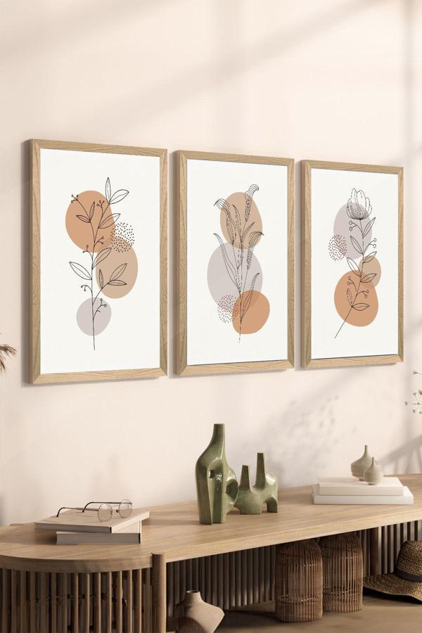 Artavessa 3 Parça Ahşap Çerçeve Görünümlü Mdf Poster Tablo Seti - Set 120 - Image 1