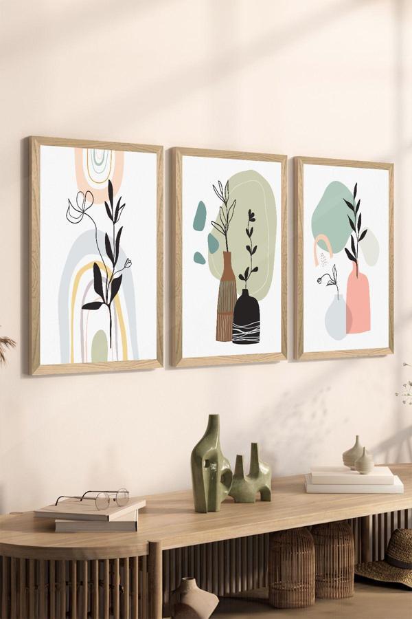 Artavessa 3 Parça Ahşap Çerçeve Görünümlü Mdf Poster Tablo Seti - Set 124 - Image 1