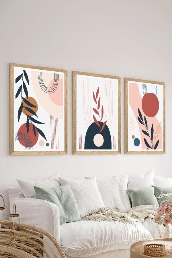 Artavessa 3 Parça Ahşap Çerçeve Görünümlü Mdf Poster Tablo Seti - Set 126 - Image 1
