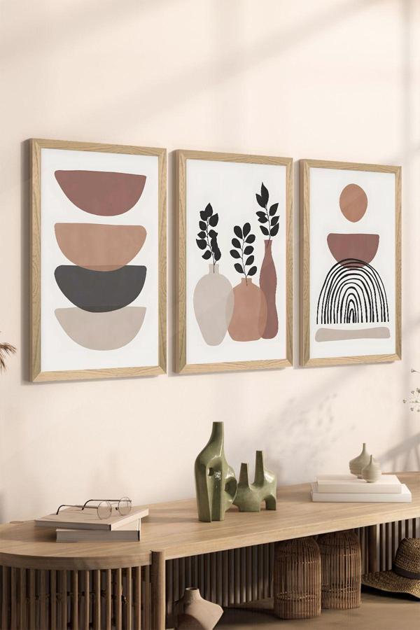 Artavessa 3 Parça Ahşap Çerçeve Görünümlü Mdf Poster Tablo Seti - Set 30 - Image 1