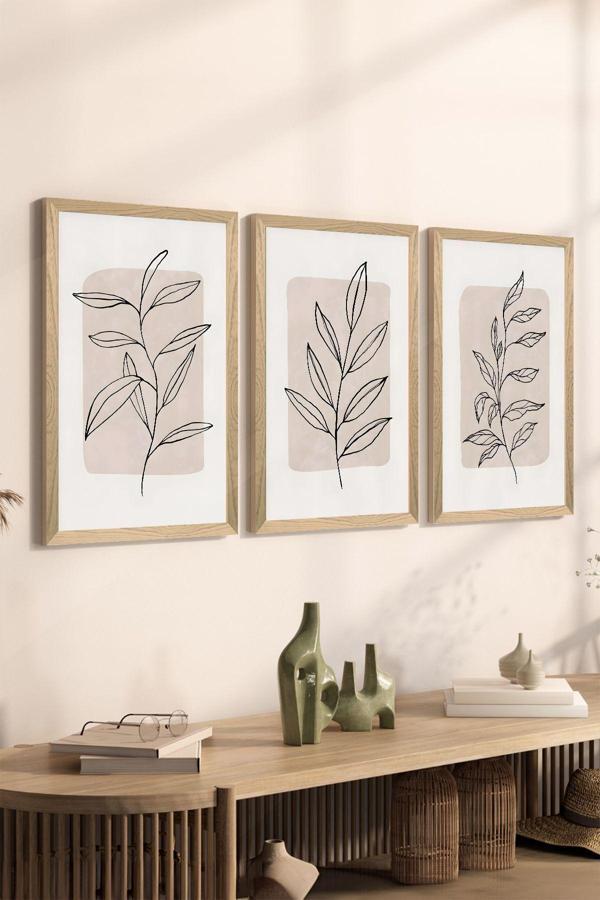 Artavessa 3 Parça Ahşap Çerçeve Görünümlü Mdf Poster Tablo Seti - Set 54 - Image 1