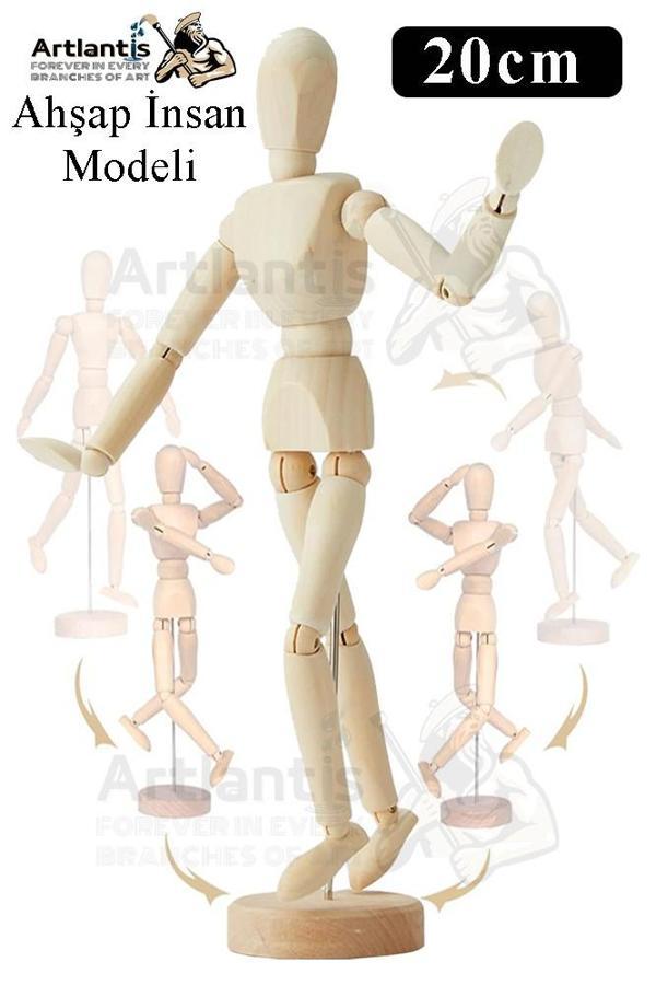 Ahşap İnsan Modeli 20 cm 1 Paket İnsan Figürlü Ahşap Model Manken Resim Ressam Eğitimi Tahta Adam Kukla Stilist - Image 1