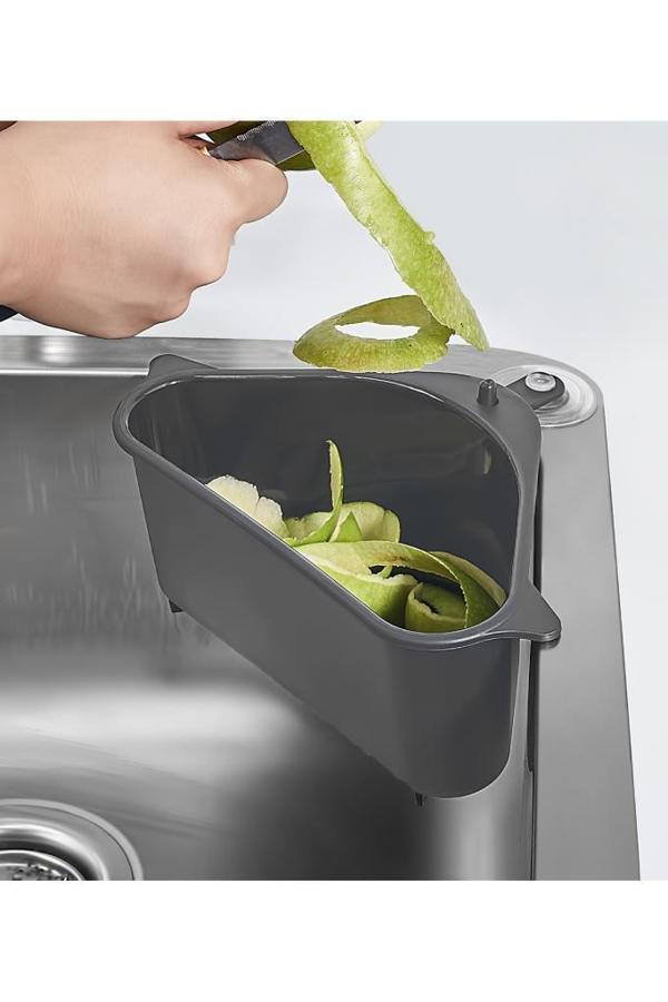 1 Adet Plastik Üçgen Vantuzlu Lavabo Evye Süzgeci Çöplüğü Gri - Image 1