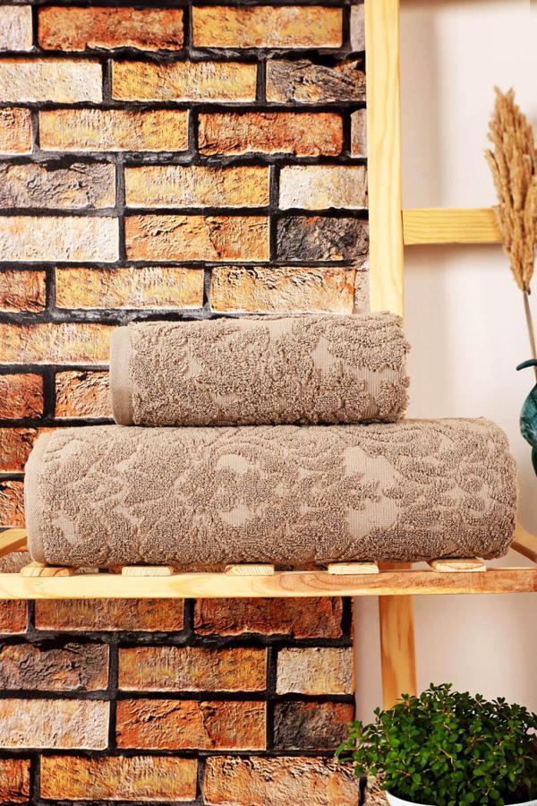 Mira Home 2 Parça Jakarlı Banyo Havlu Takımı Doku Desen - Image 1