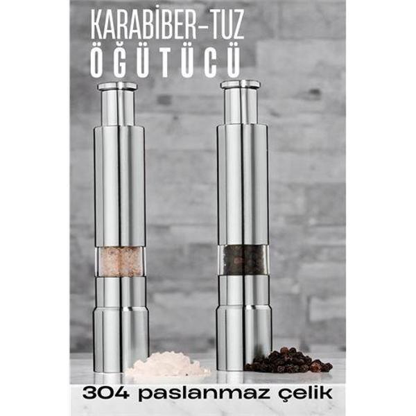 2'li Karabiber Tuz Öğütücü Profesyonel 304 Paslanmaz Çelik Manuel Baharat Değirmeni - Image 1