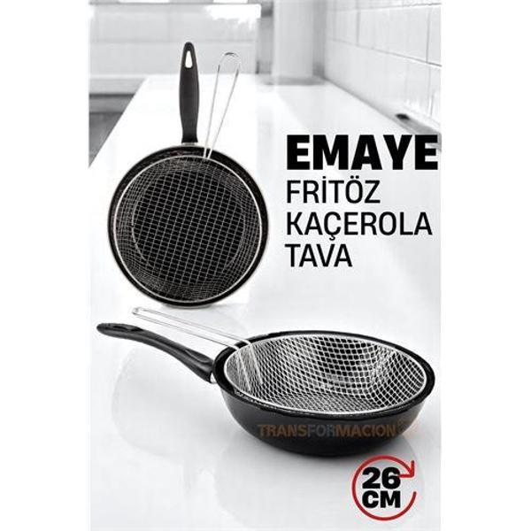 Fritözlü Emaye Kızartma Tavası- Kızartma Kaçerola Multi Kullanım  26 CM - Image 1