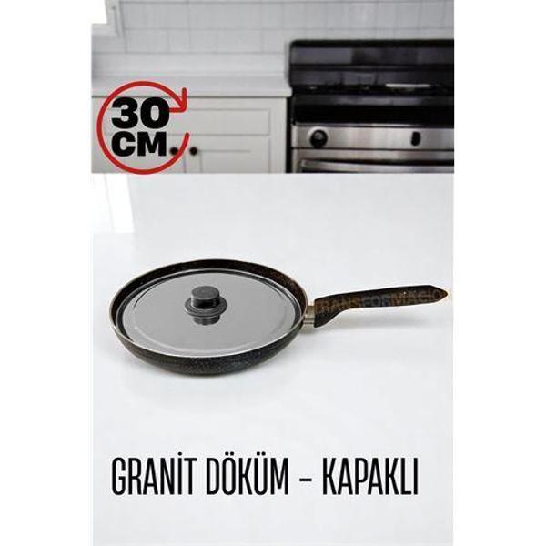 Granit Döküm Tava Paslanmaz Çelik Kapaklı -Yapışmaz Taban 30 Cm - Image 1