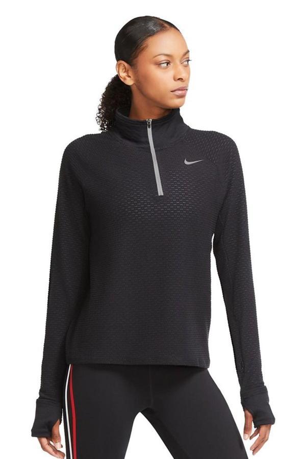 Nike Therma Dri-Fit Yarım Fermuarlı El Korumalı Koşu Üstü Siyah - Image 1