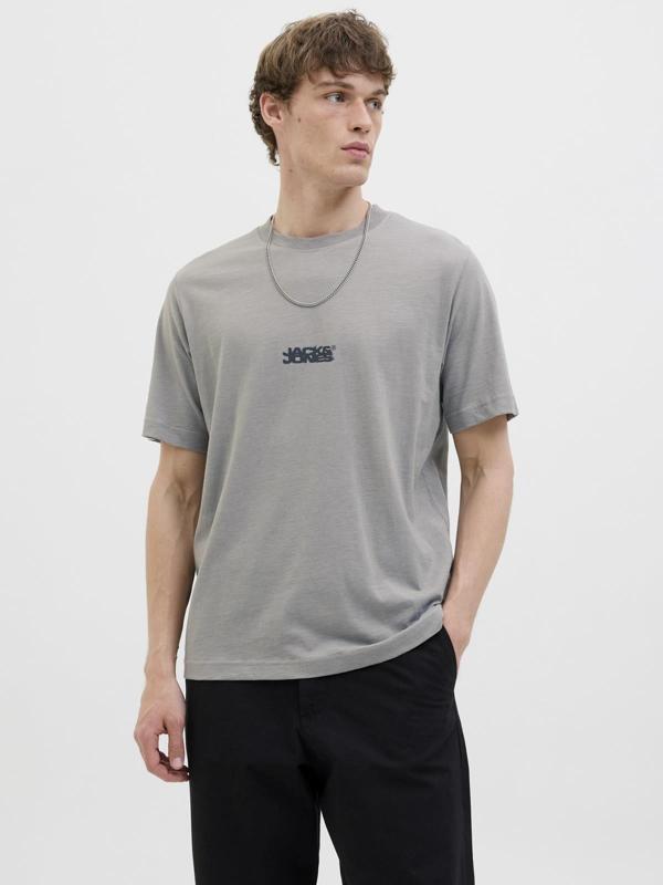 Jack&Jones JCOSAGO Erkek Kısa Kollu Tişört – Bisiklet Yaka, Slub Doku, Logolu Modern Tasarım  - Image 1
