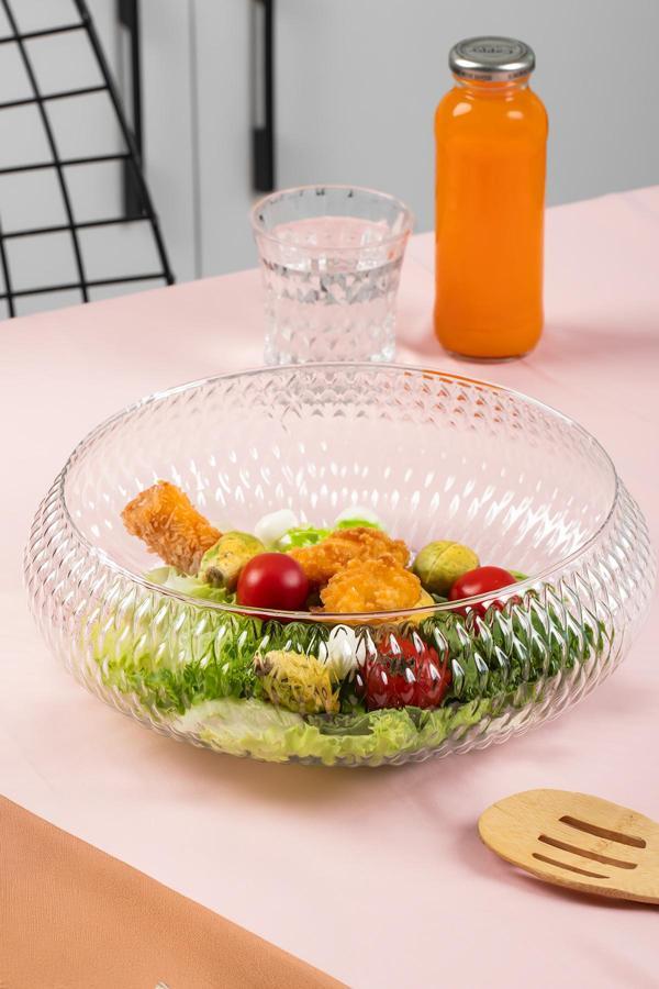 Porsima 4319 Rustik El Yapımı Büyük Boy Cam Salata Kasesi Şeffaf 26cm - Image 1