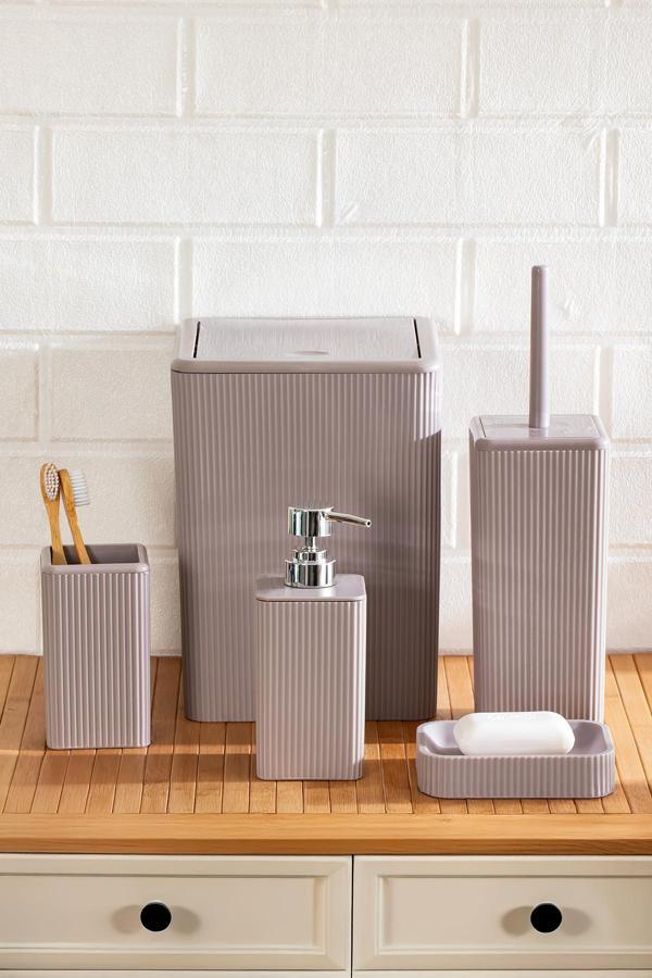 Perotti 13177 Marlon Luna 5li Çizgili Kare Banyo Seti Taupe - Image 1