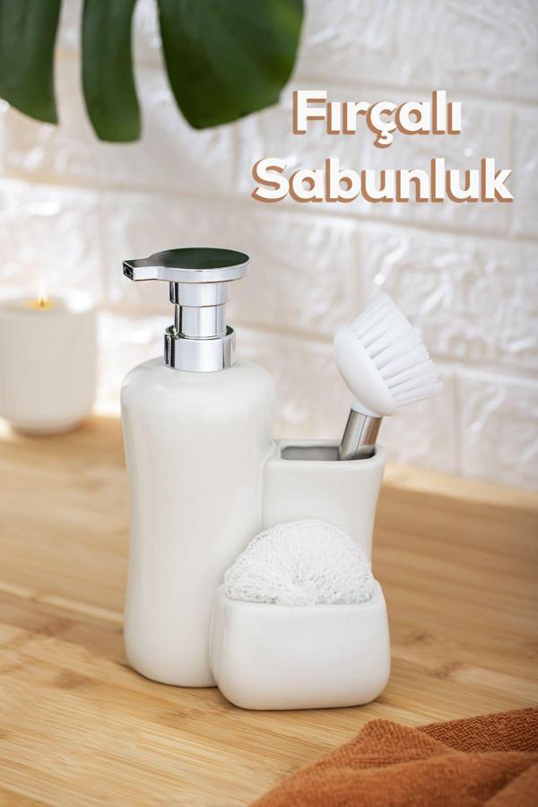 Porsima 277743 Beyaz Sıvı Sabunluk Fırçalı Süngerlikli 550 Ml - Image 1