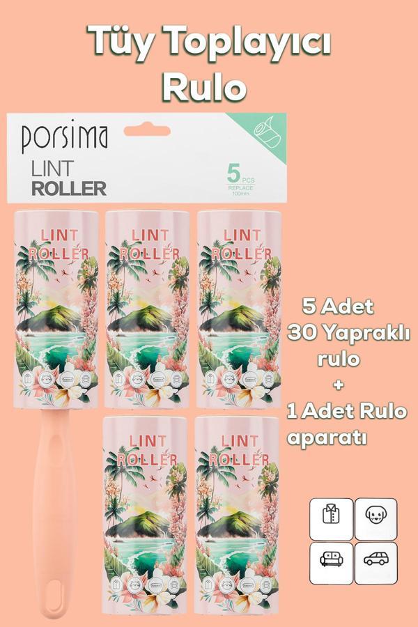 Porsima 3106 Kedi Köpek Tüy Toplayıcı Rulo + 4 Adet Yedek Rulo Somon - Image 1