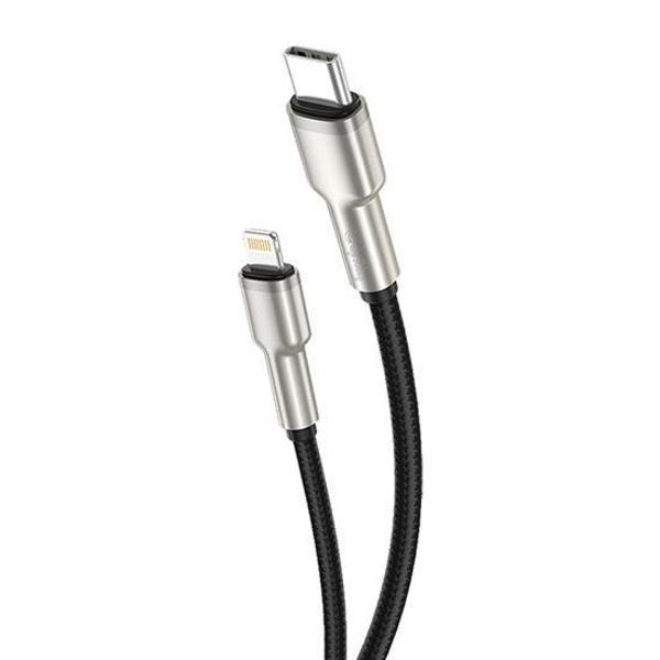 Gritty 30W Metal Uçlu Akım Korumalı Type-C to Lightning Örgülü Kablo 100cm Siyah (GL-SL02) - Image 1