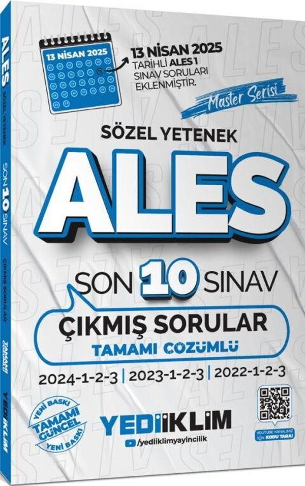 Yediiklim Yayınları ALES Master Serisi Sözel Yetenek Tamamı Çözümlü Son 10 Sınav Çıkmış Sorular - Yediiklim Yayınları - Image 1