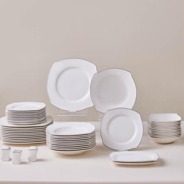 Karaca Square Bone Eterno 53 Parça 12 Kişilik Yemek Takımı Platin - Image 1
