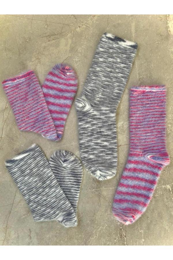 Sky Socks 2'Li Peluş Kışlık Yumuşak Yünlü Degrade Kokulu Gri-Pembe Uyku Çorabı - Image 1