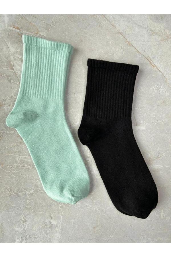 Sky Socks 2'Li Tenis Pamuklu Siyah-Yeşil Renkli Unisex Kokulu Kolej Çorap Seti - Image 1