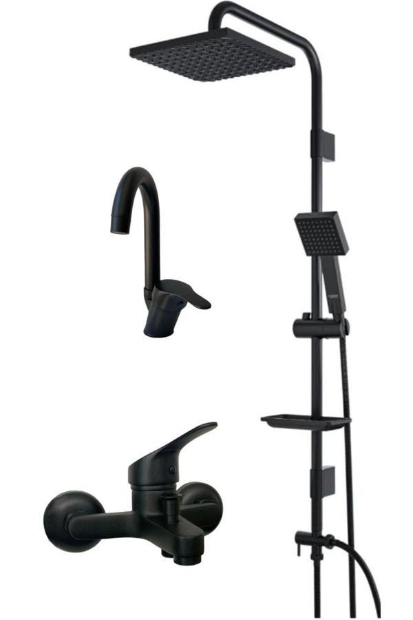 Armour Armatür Siyah Banyo Batarya Seti Siyah Banyo Bataryası Siyah Duş Seti Siyah Lavabo Bataryası - Image 1