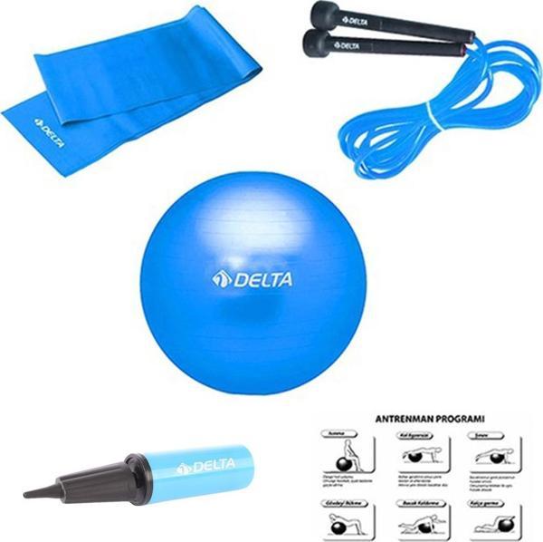 Delta 55 cm Pilates Topu 120 x 15 cm Bant Atlama İpi Pompa Seti - Image 1
