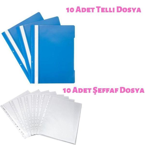 Şeffaf Dosya + Plastik Telli Dosya A4 Poşet Dosya Mavi Dosya - Image 1