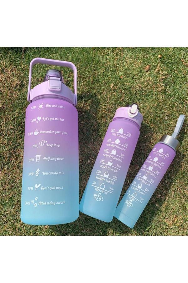 Motivasyonel 3 Lü Set Su Matarası 2 Lt 900 ml 600 ml Tritan Spor Salonu Suluk - Image 1