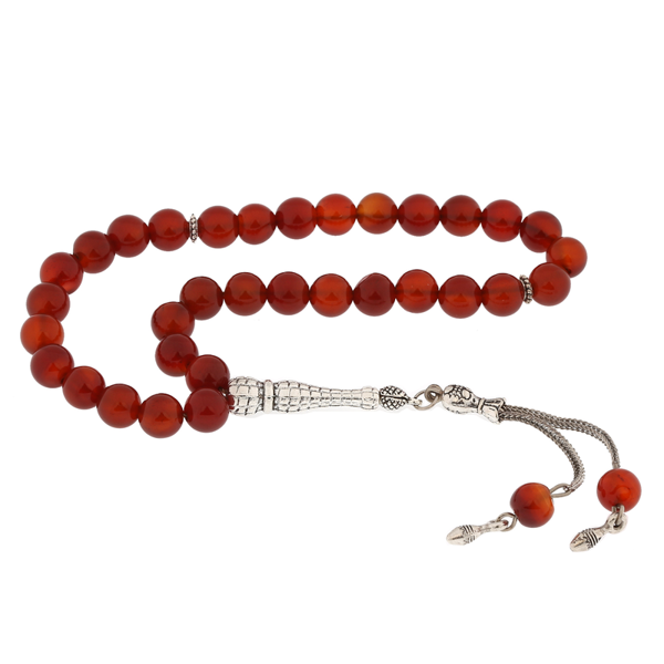 ​Doğaltaş Metal Püsküllü Bordo Akik Taşlı Tesbih SL3967 - Image 1