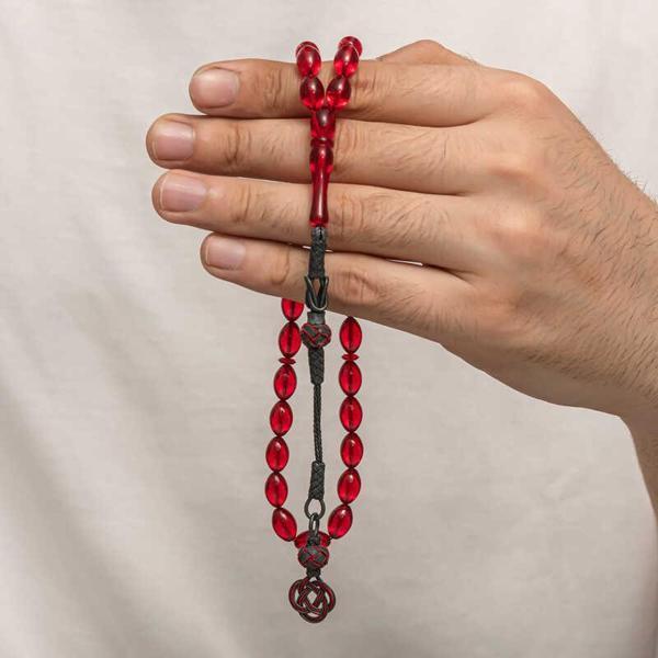 Gümüş Kazaz Püsküllü Sıkma Kehribar Tesbih T8922 SL8261 - Image 1