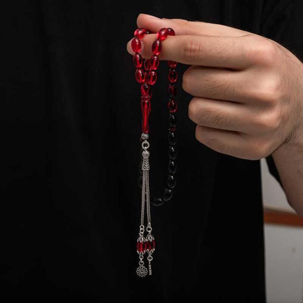 Gümüş Püskül Sıkma Kehribar Tesbih  SL7420 - Image 1