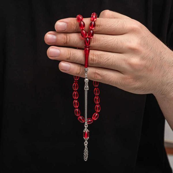 Gümüş Püskül Sıkma Kehribar Tesbih  SL7423 - Image 1